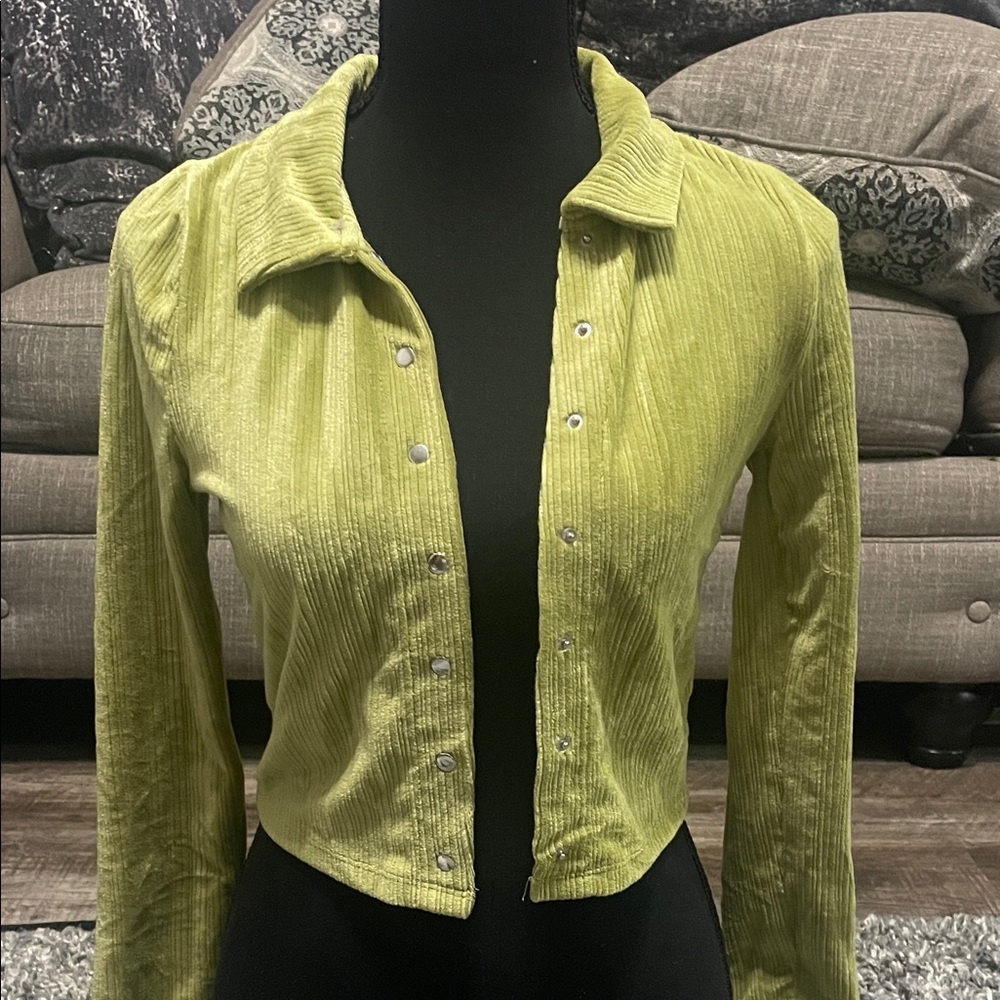 Lime Green Button-Up Ribbed Cardigan
